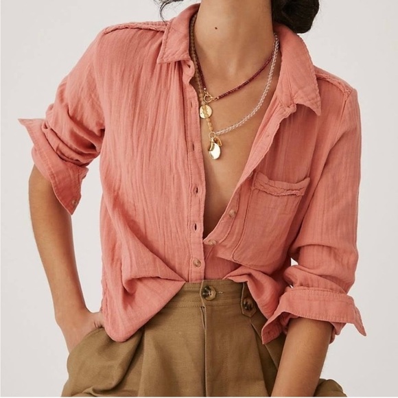 Anthropologie Tops - Anthropologie Pilcro Pink Cotton Gauze Button Down Blouse